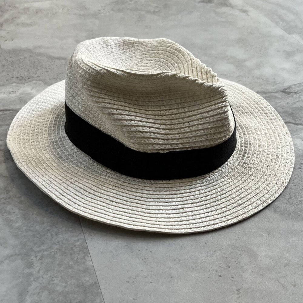 Target Panama Sun Hat Braided Paper Blend Natural Color with Black Ribbon Trim